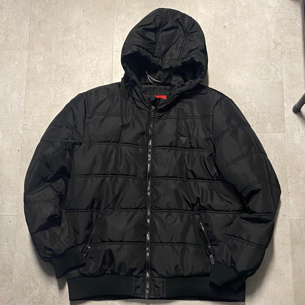 Guess Black Jacket, Men's Black Hooded Jacket XXL